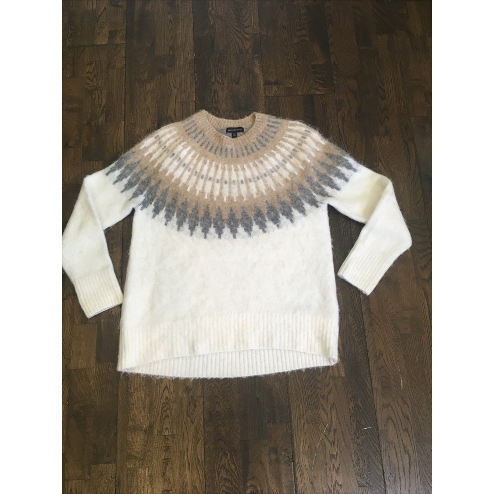 Banana Republic Chase Fair Isle Sweater S Ivory Alpaca Blend Nordic Fuzzy Knit